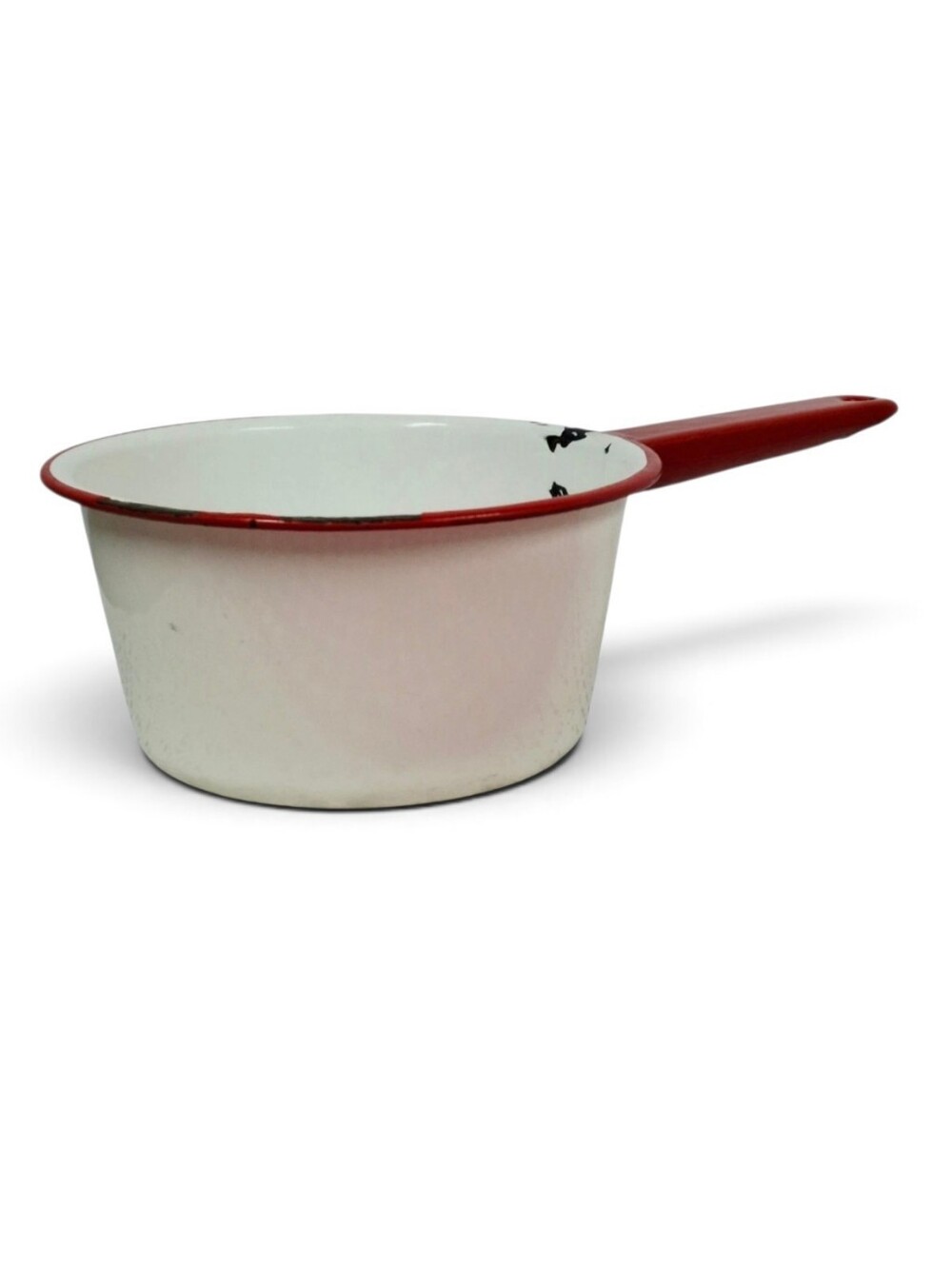 Vintage Red White Enamelware Saucepan Cookware Farmhouse Kitchen Collectible